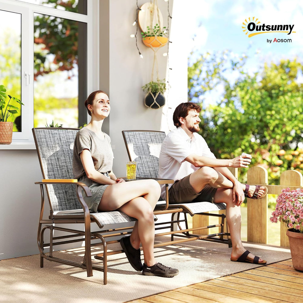 Outsunny 2 Person Outdoor Glider Bench Breathable Mesh Gray