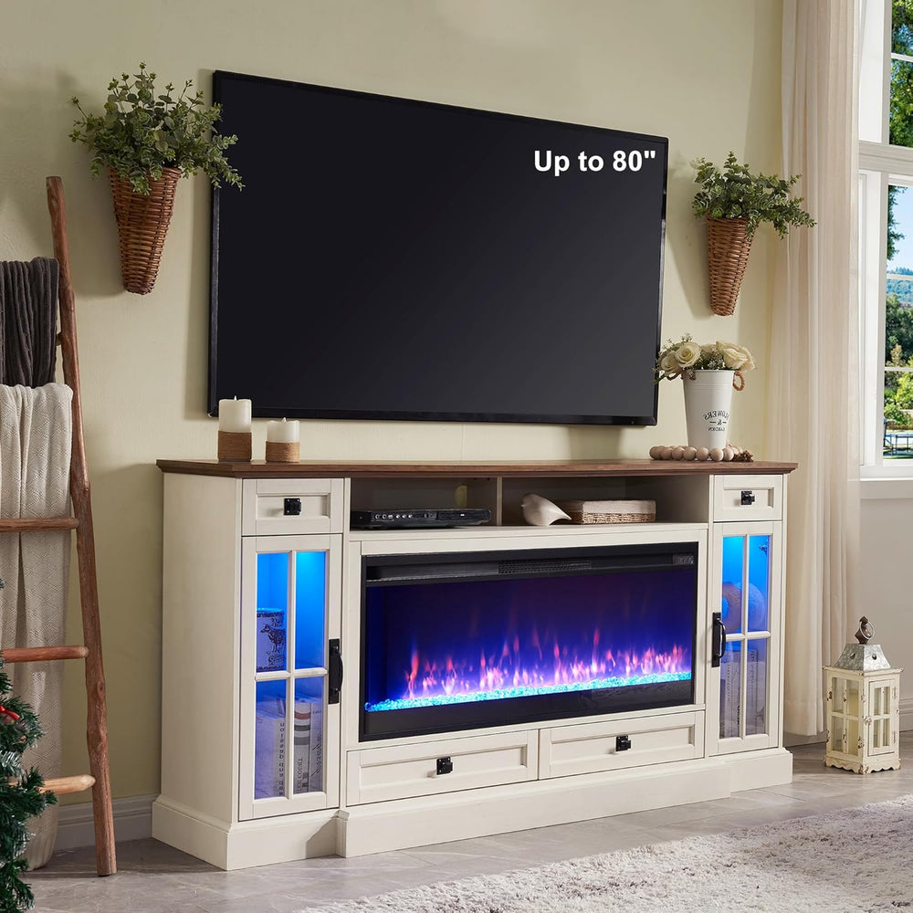 RedLemon Farmhouse Fireplace TV Stand for 80 Inch TV, Antique White | 36"...
