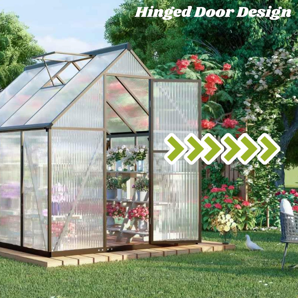 6x6FT Outdoor Polycarbonate Greenhouse with Roof Vent, Dark Gray