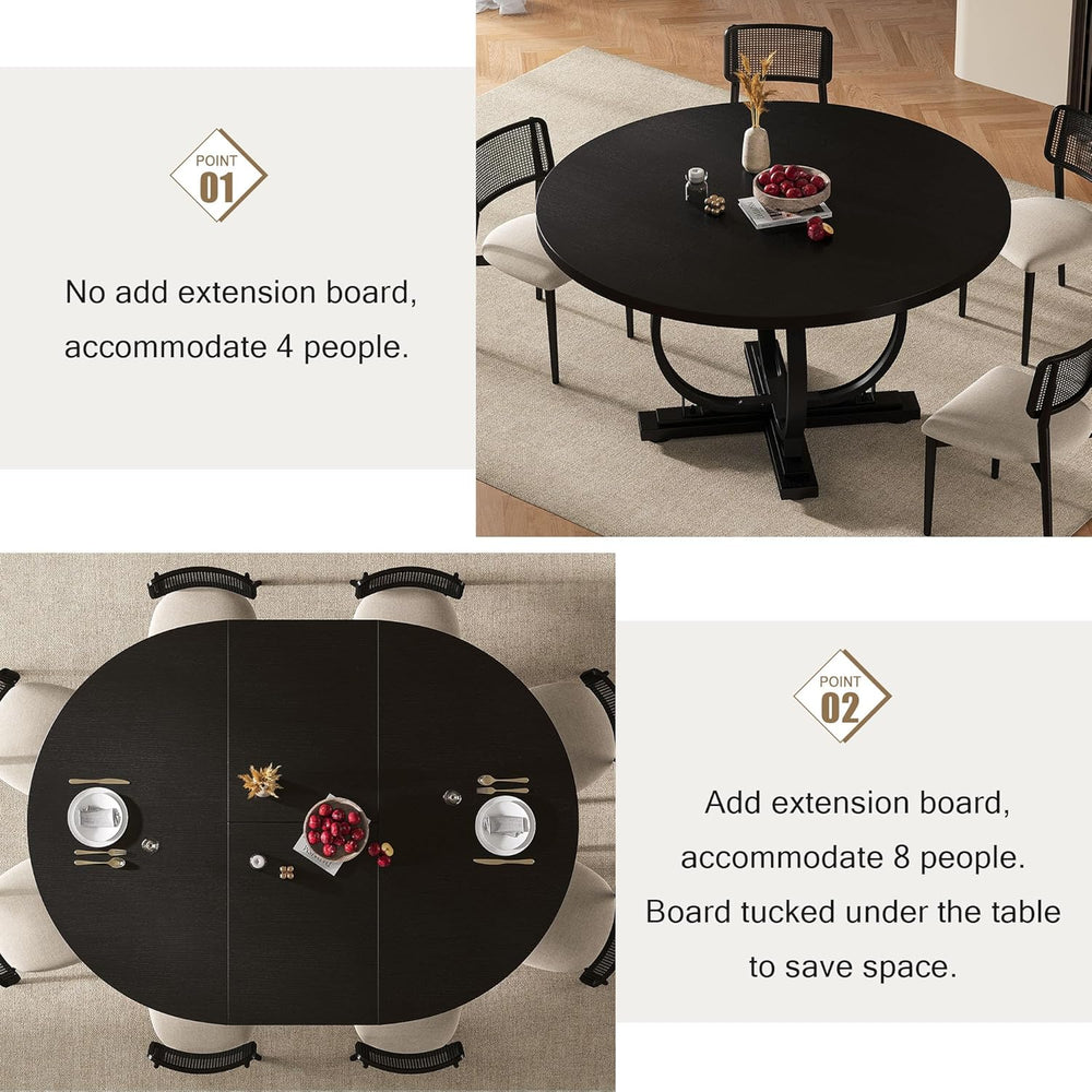 Einhomn 59" Extendable Round Dining Table for 4-6, Modern Oval Kitchen T...