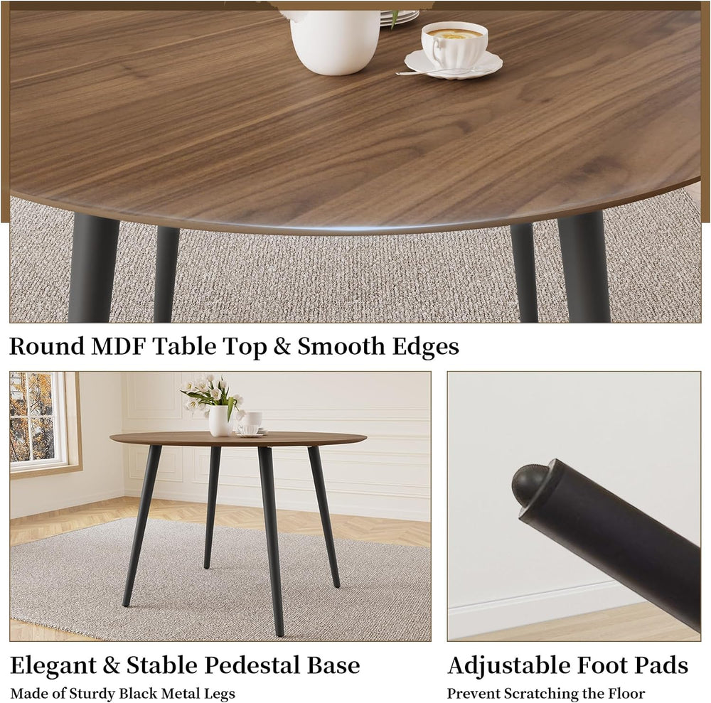 HIPIHOM 43.3 Inch Walnut Round Dining Table for 4, Space-Saving Dinette Perfe...