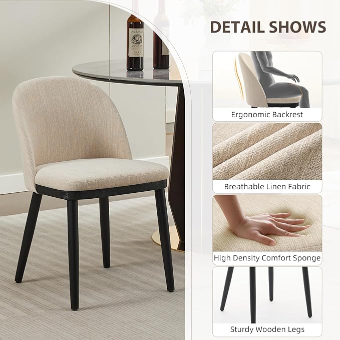 Wooden Dining Chairs Set of 2,Upholstered Kitchen Dining Room Chairs with Cur...