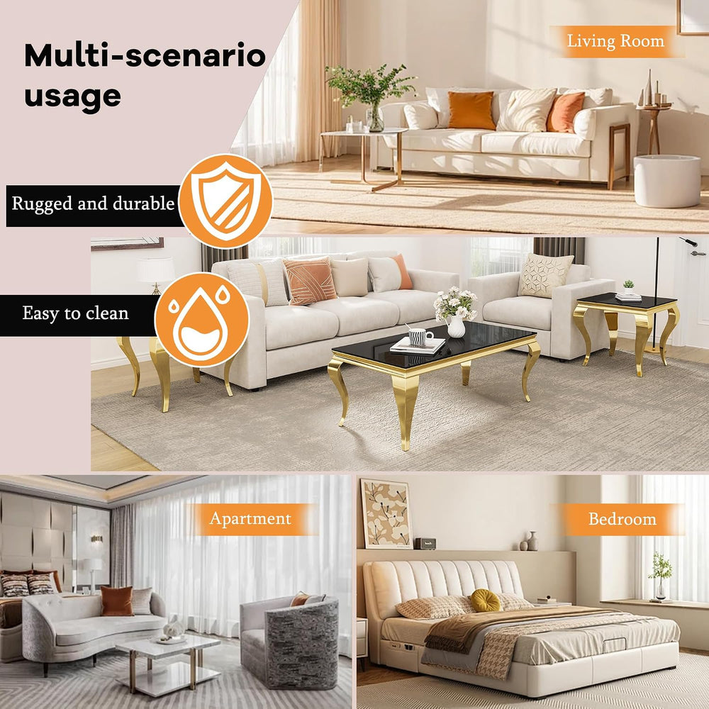 Glass Coffee Table Set of 3, Modern 3 Piece Living Room Set Include 1 Coffee ...
