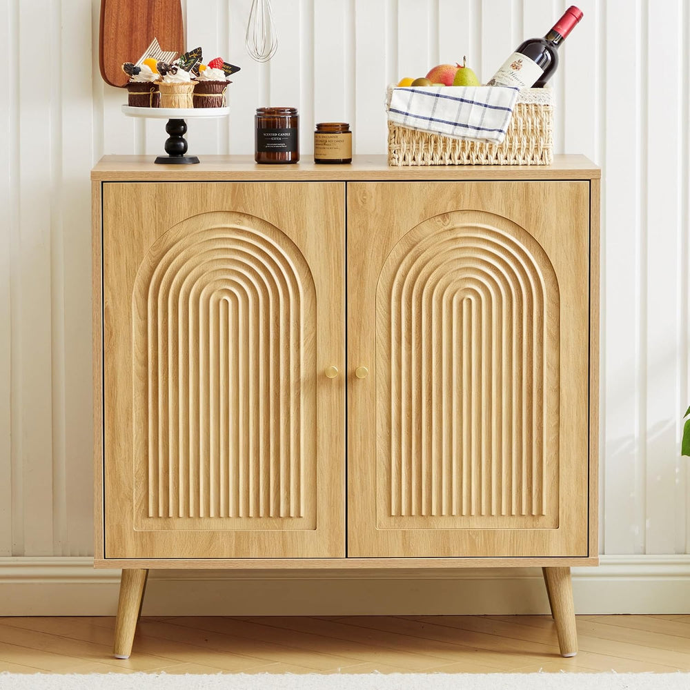 31.5" Accent Storage Cabinet, Arched Fluted 2-Door Sideboard (Natural)