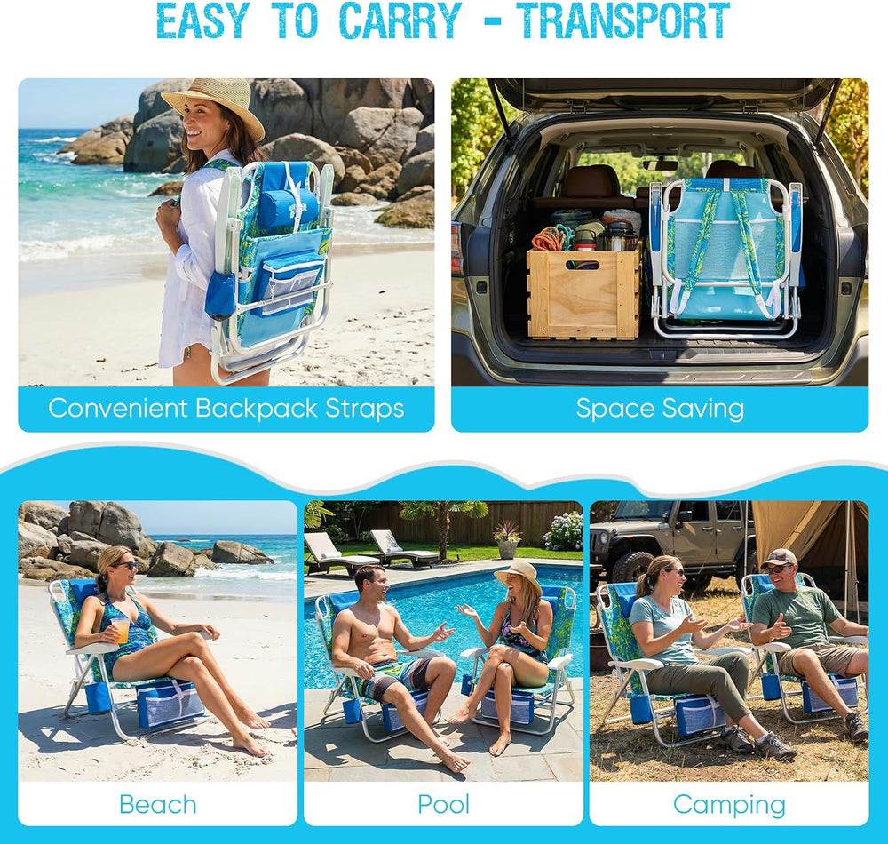 Old Bahama Bay Beach Chairs for Adults, 7-Position Classic Lay Flat Beach Cha...