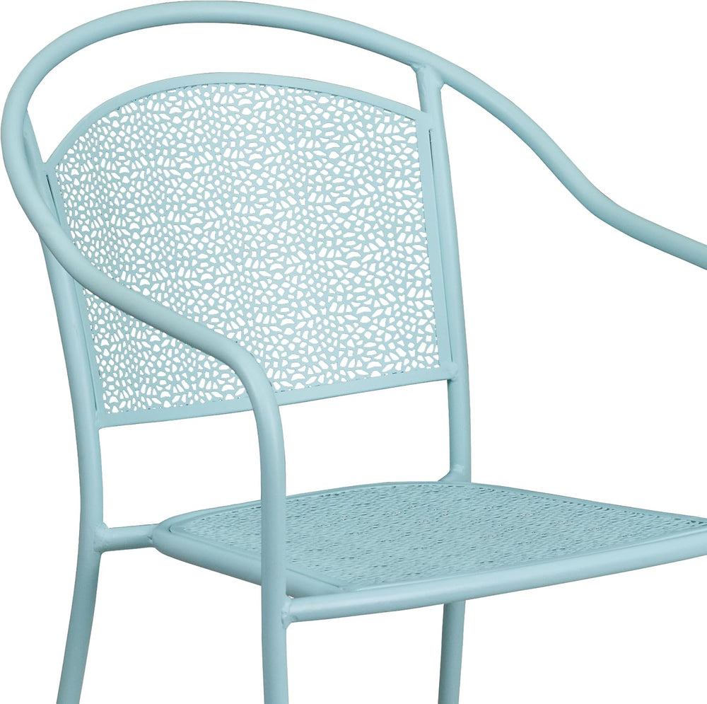 Flash Furniture Commercial Grade Sky Blue Indoor-Outdoor Steel Patio Arm Chai...