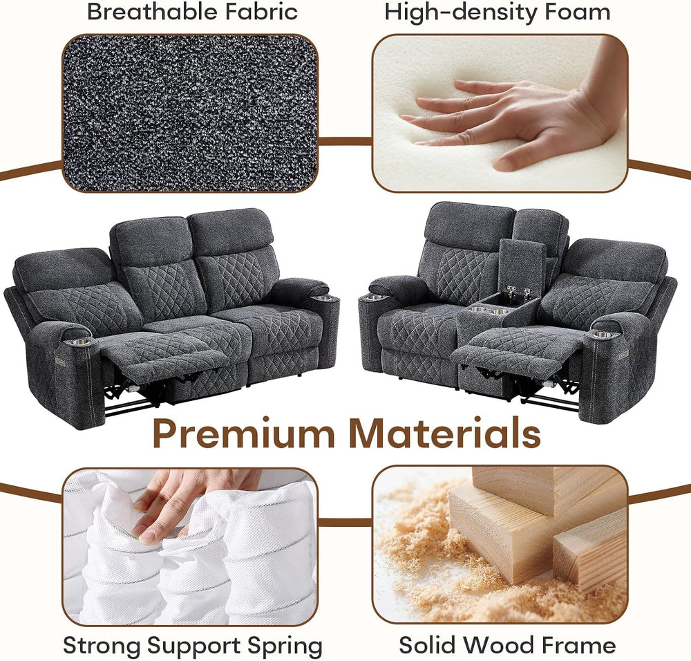 HAOMARKETS 2-Piece Power Recliner Sofa Set with Charging Port, Include 2-Seat...