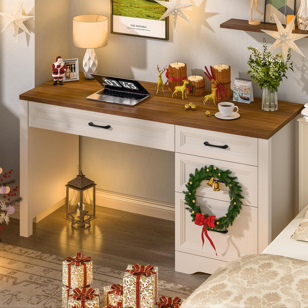 Vabches Farmhouse Executive Desk with Storage and Ample File Drawer, Rustic L...