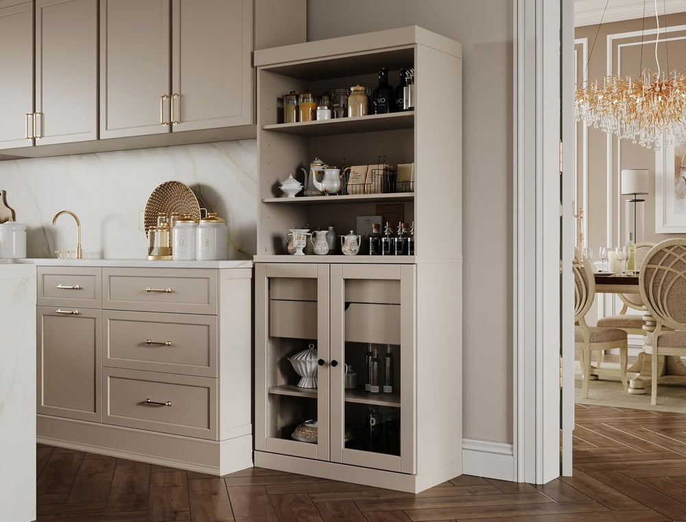 Palace Imports 100% Solid Wood 32"" Pantry Cabinet with Clear Glass...