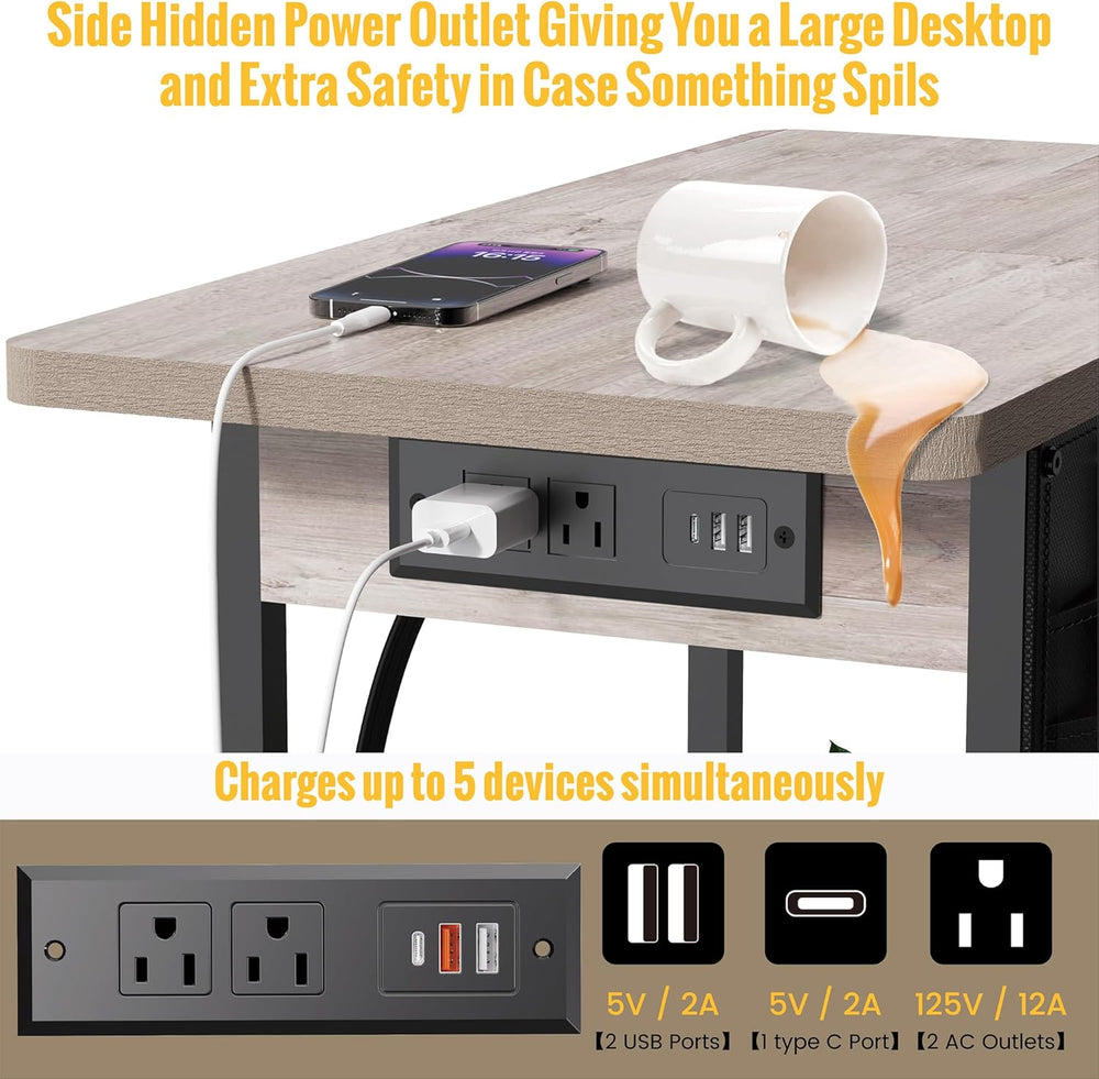 Yenlure Small Side Table with Charging Station, Narrow Nightstand Bedside Tab...
