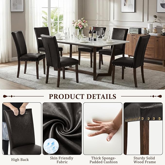 Furniliving Upholstered Dining Chairs Set of 2 - PU Leather Modern Farmhouse ...