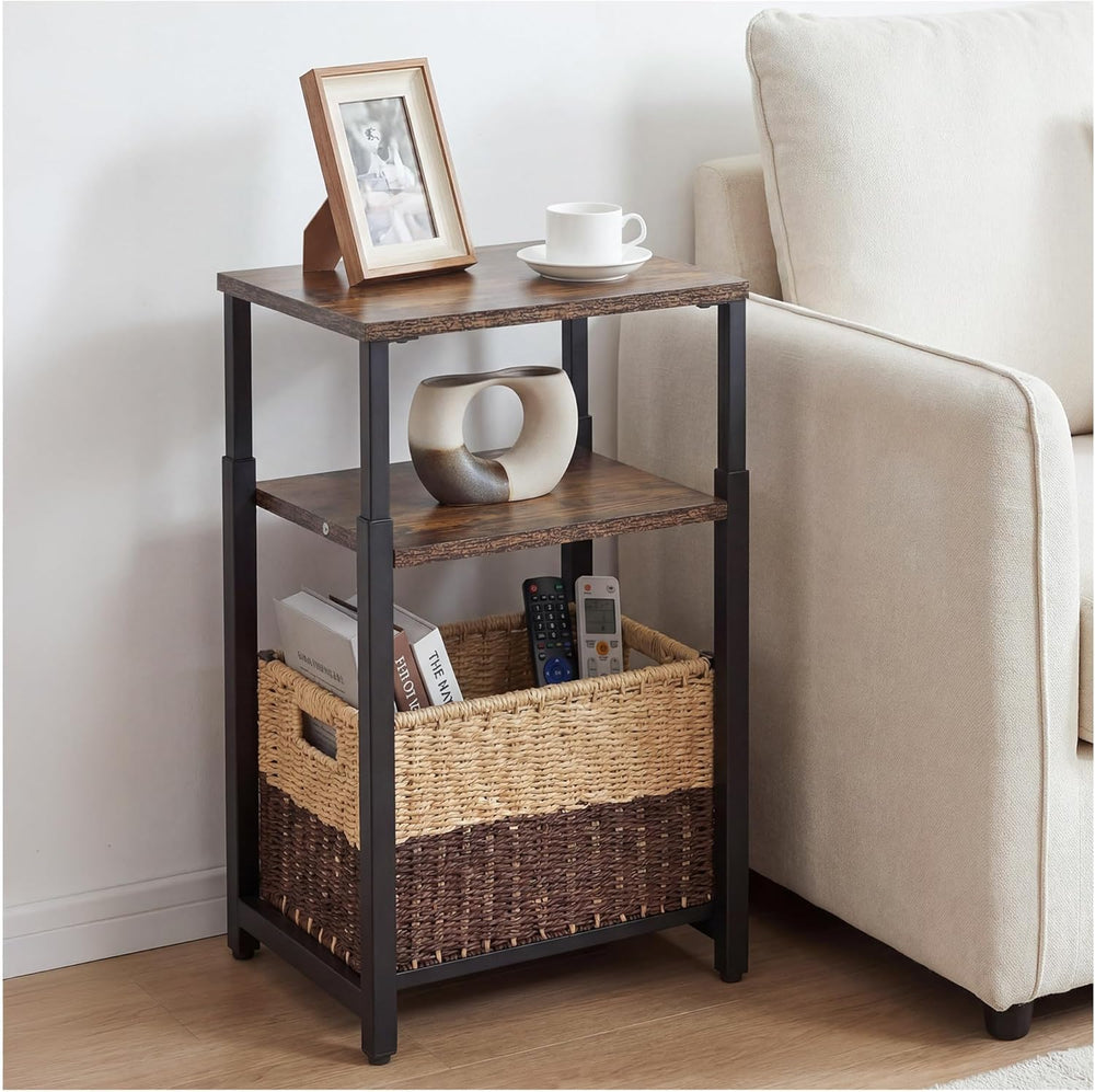 Side Table with Storage Basket, Small End Table with Modern Design and Adjust...