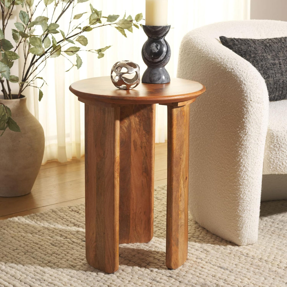 SAFAVIEH Home Collection - Karin Side Table, Round Dark Brown Solid Wood Desi...