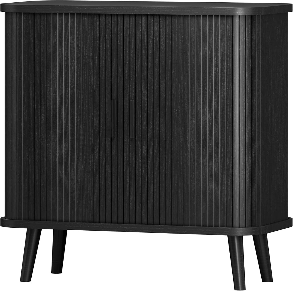 Xixini Fluted Sideboard Buffet Cabinet with Sliding Doors, 31.5", Black