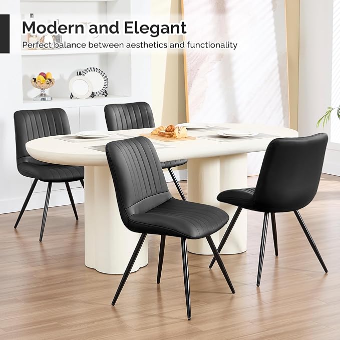 Dining Chairs Set of 8, Modern Dining Chairs with Thick Cushions, PU Leather ...