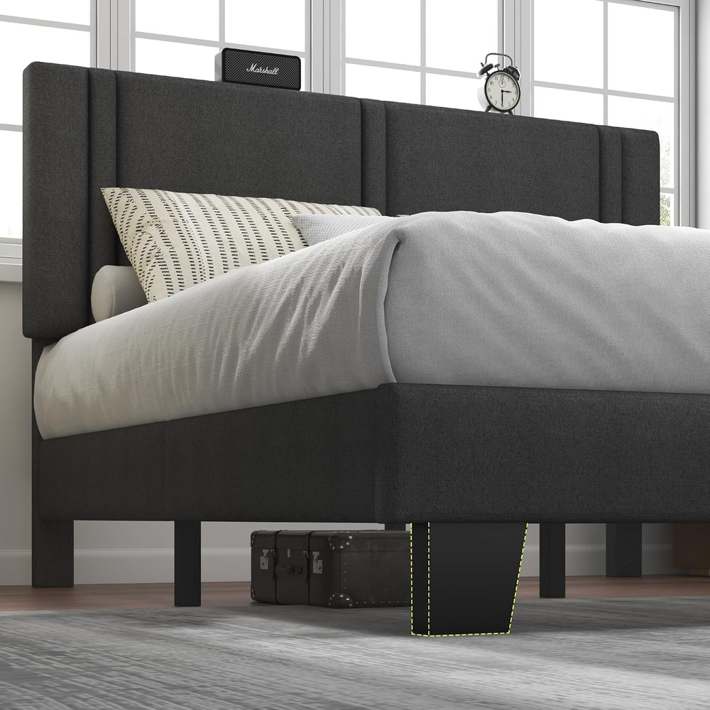 Feonase Full Size Platform Bed Frame, Fabric Upholstered Full Bed Frame, Soli...