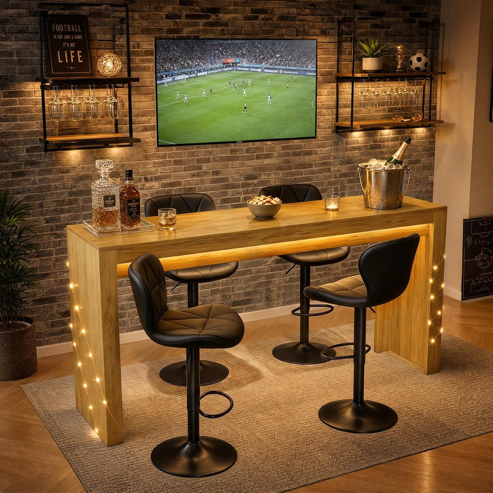 Miereirl 3-Piece Counter Height Bar Table Set, 55 Inch Oak Pub Dining Table &...