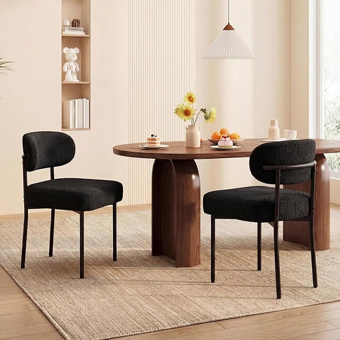 Dining Chairs, Black Boucle Dining Chairs, Kitchen Dining Room Chairs Curved ...