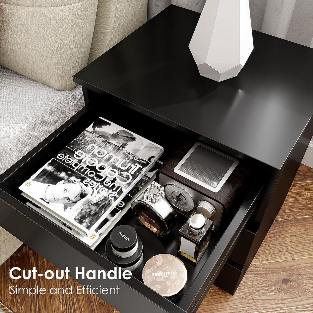 FOTOSOK Nightstands Set of 2, Black Nightstand with 3 Drawers for Bedroom | B...