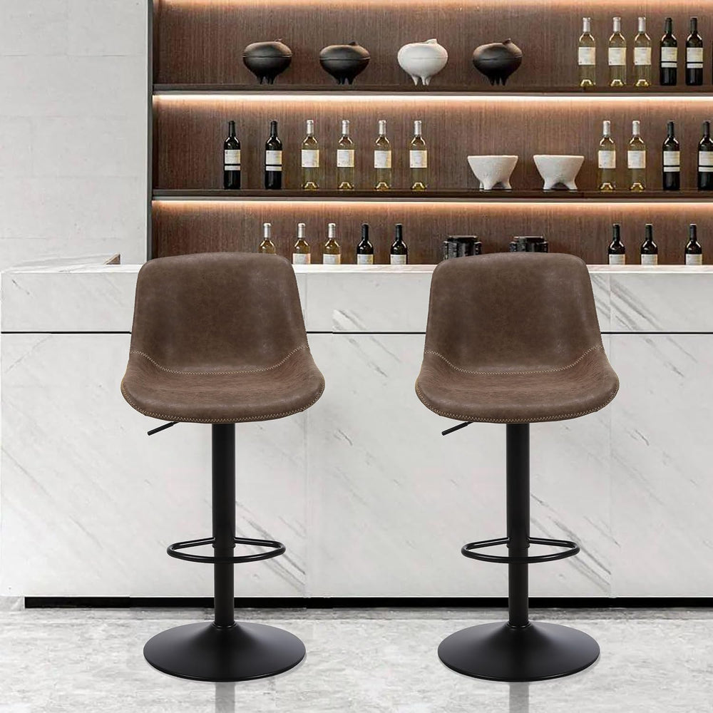 Swivel Bar Stools Set 4, Adjustable Height Suede-Like Leather Brown | Counter...