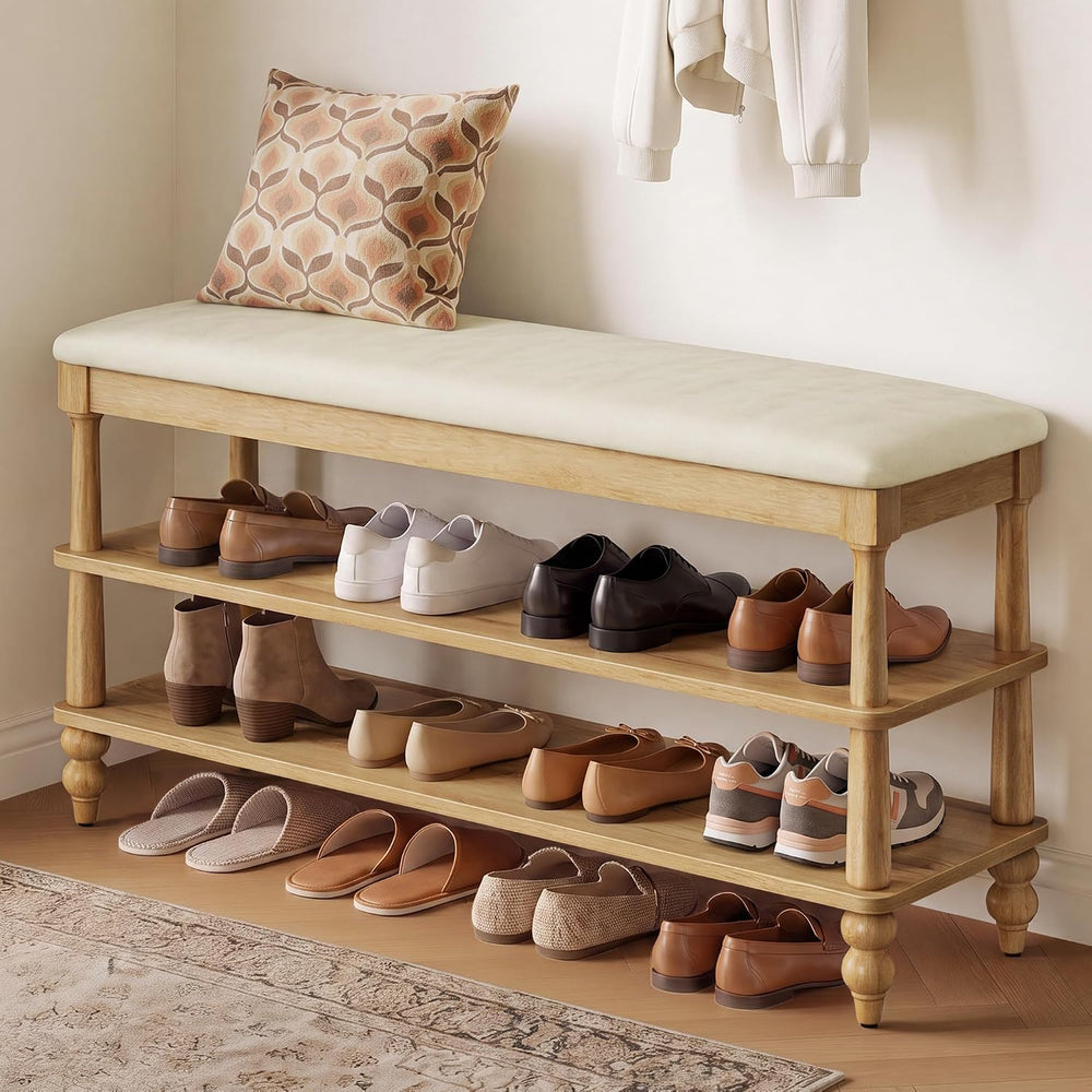 VASAGLE Mariel Collection - Shoe Bench, Wooden Entryway Bench with Padded Sea...