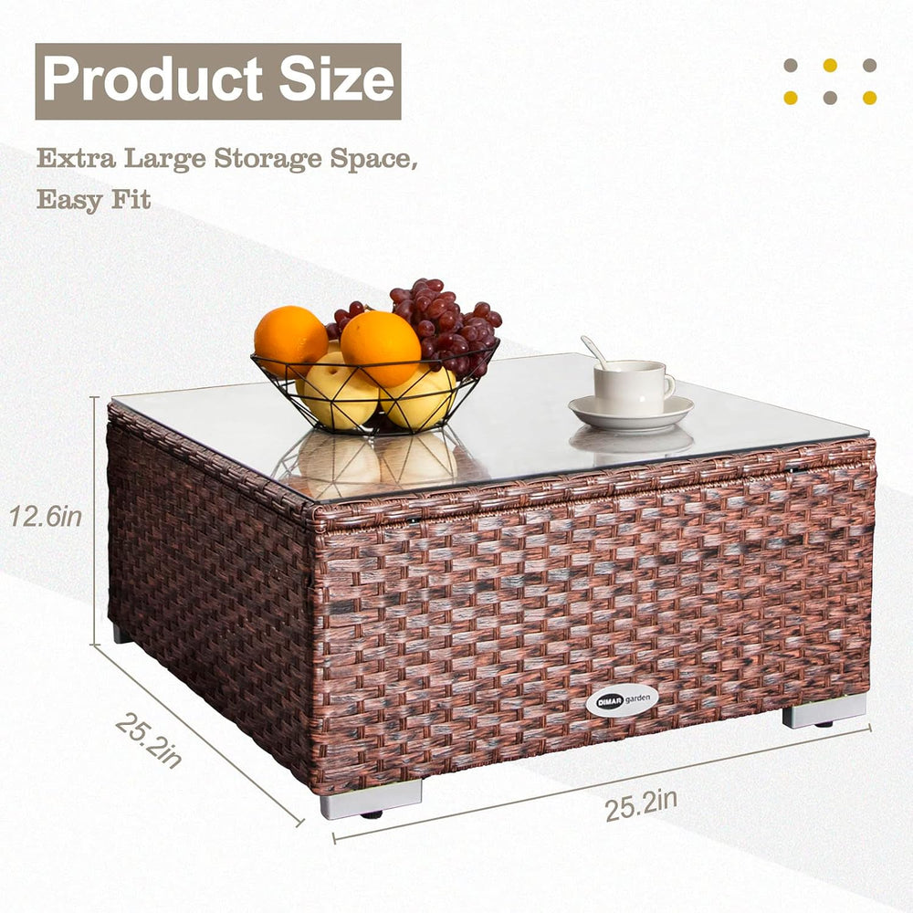 DIMAR GARDEN Outdoor Coffee Table Wicker Patio Side Table with Glass Top, 25....