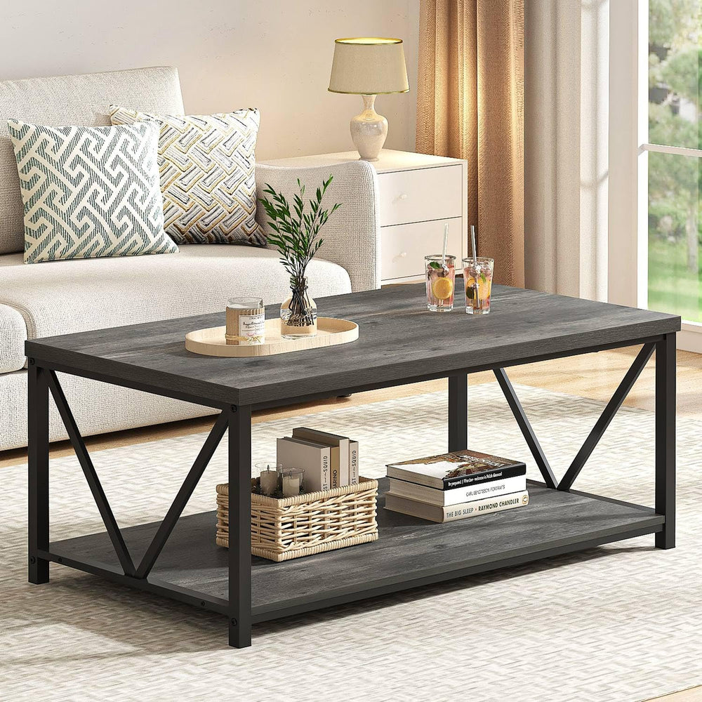 EXCEFUR Coffee Table, Rustic Wood and Metal Center Table for Living Room, 39....