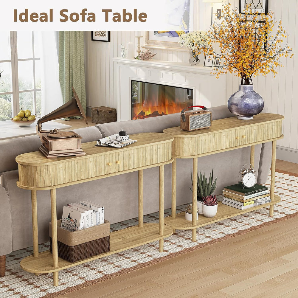 ARTPOWER Entryway Table with Storage, 47.2”, Natural Wood | Fluted Console Ta...