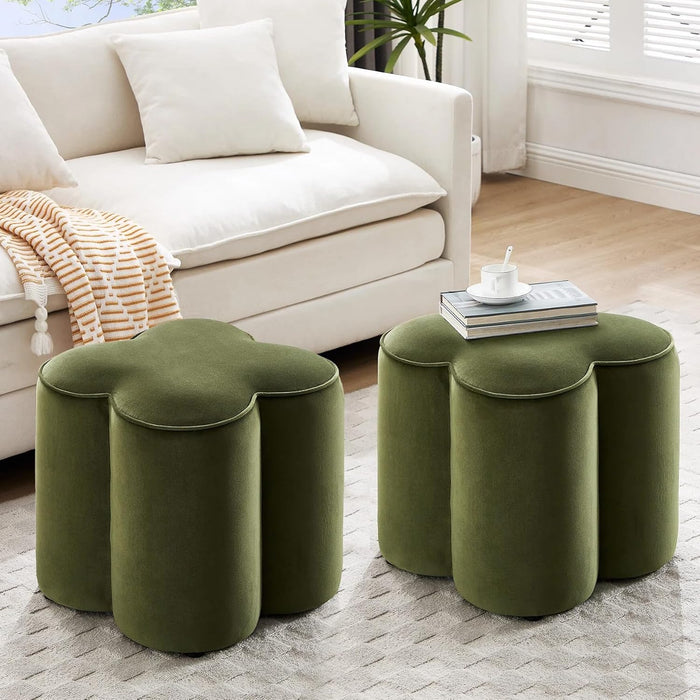 Zesthouse Flower Pouf Ottomans Foot Rest Set of 2, Velvet Poofy Ottomans