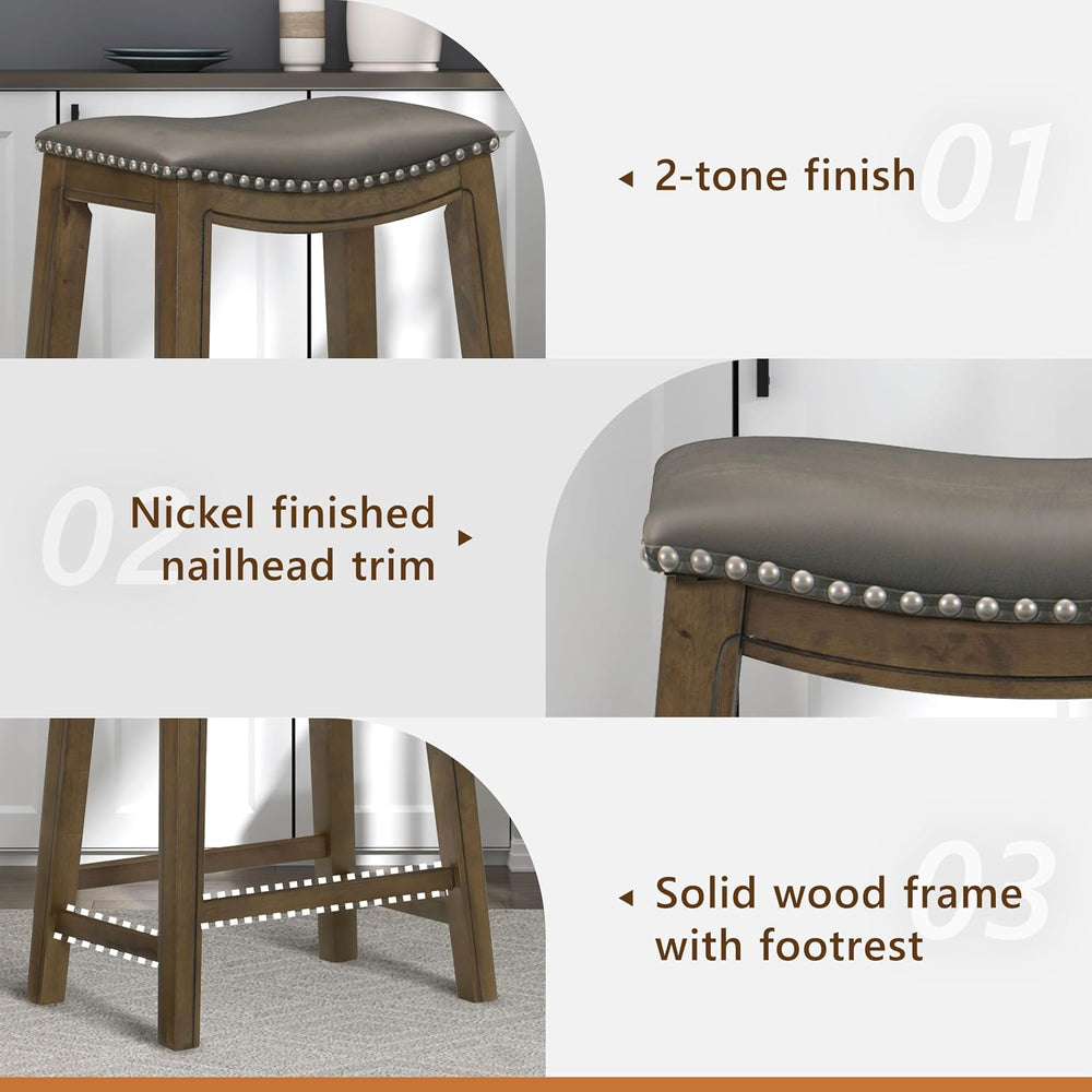 Lexicon Ordway Solid Wood Counter Height Stool - Saddle Kitchen Stool Counter...