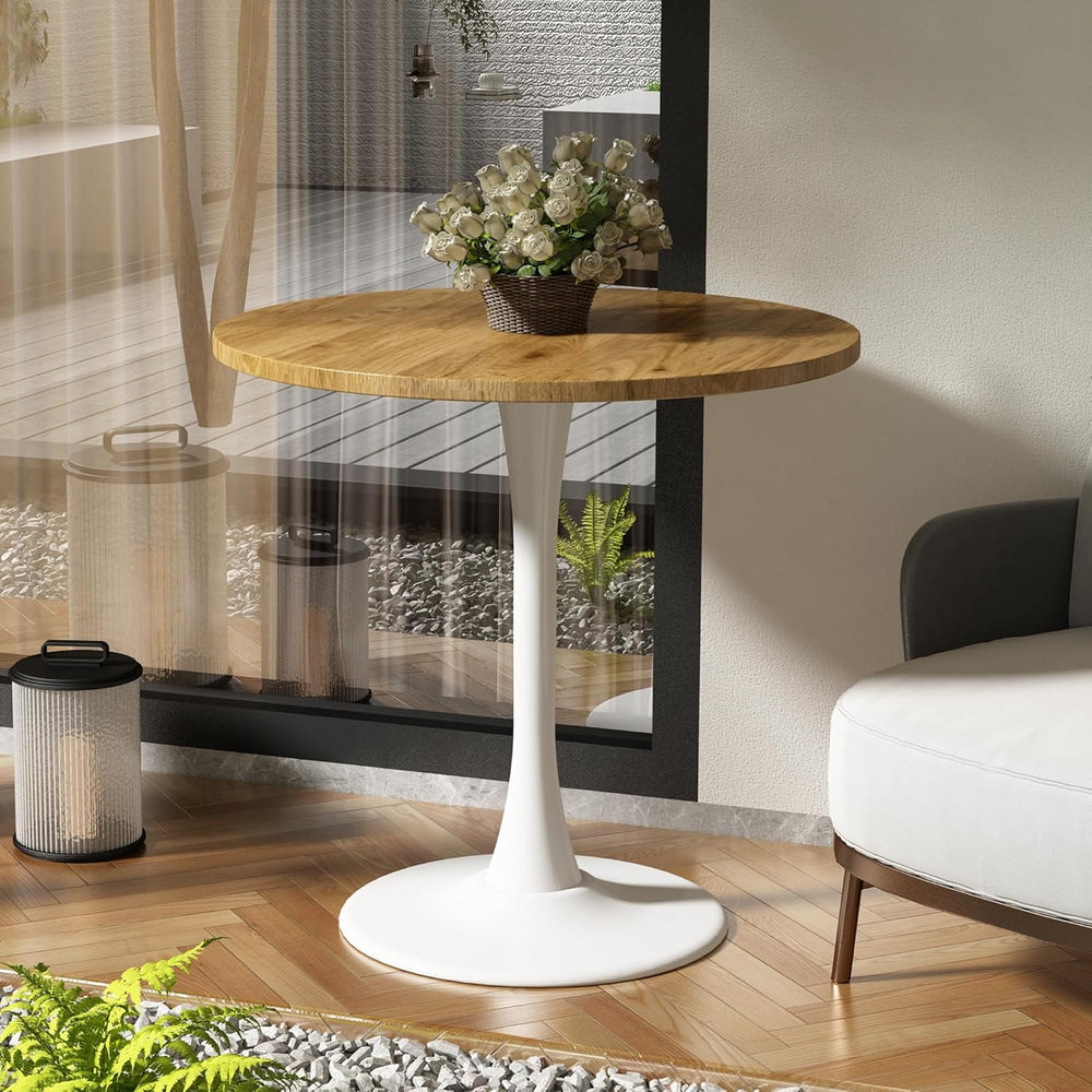 Round Dining Table 30" Circle Tulip Table with Wood Thickened Tabletop &...