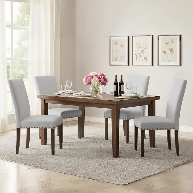 Furniliving Upholstered Dining Chairs Set of 2 - Line Fabric Modern Farmhouse...