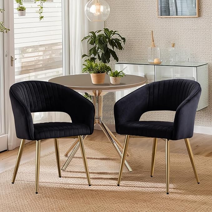 Black and Gold Velvet Dining Chairs, Modern Dining Room Chairs with Arms Set ...
