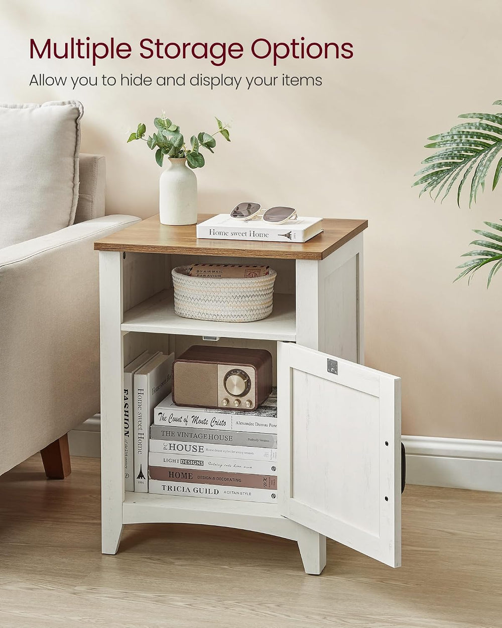 VASAGLE Nightstand Farmhouse Barn Door Bedside Table with Storage | Side End ...