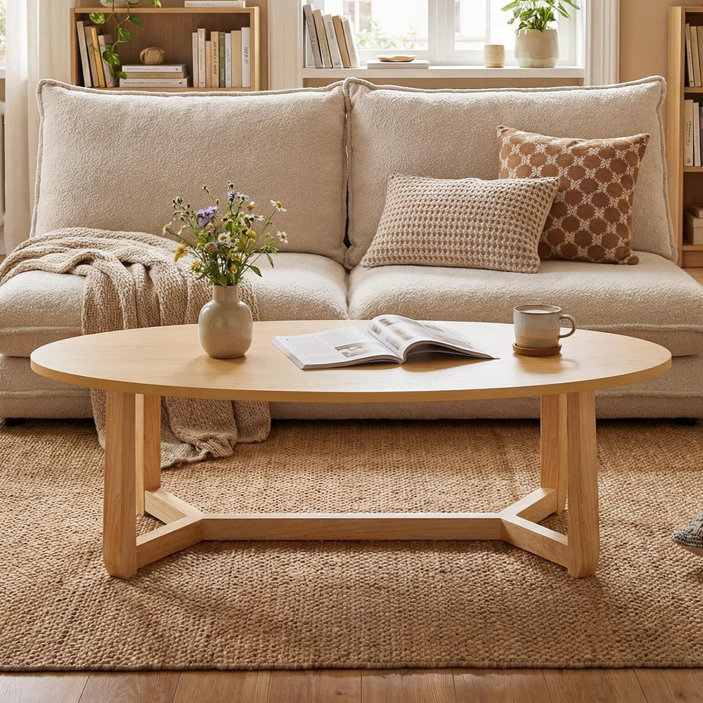 GIANTEX Oval Coffee Table, 46'' Wood Center Table for Living Room, Na...