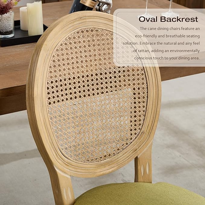 Rattan Back Upholstered Dining Chairs Set of 2 French Country Oval Kitchen Si...