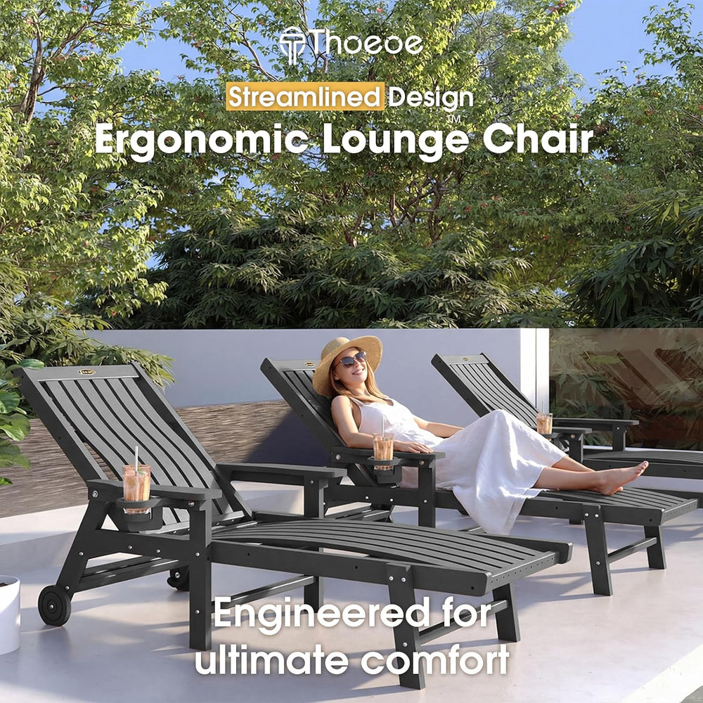 Outdoor Chaise Lounge Chair Set of 2,HDPE lounge chair outdoor with Wheels | ...