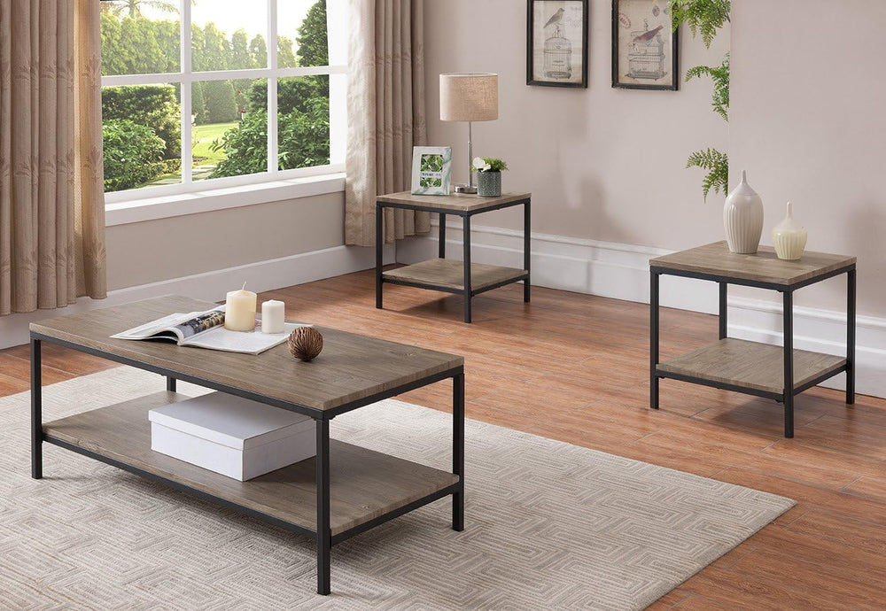 Kings Brand Furniture 3-Piece Gray Wood & Black Metal Occasional Table Se...