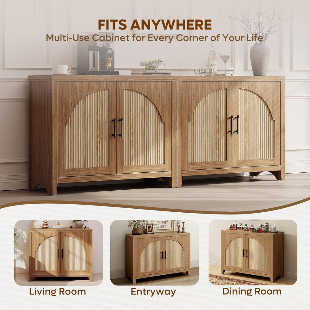 Bestier 37" Fluted Sideboard Buffet Cabinet with Storage, English Oak