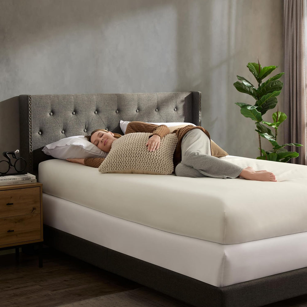 Hearth & Harbor Queen Bed Frame with Headboard Wingback – Linen Platform ...