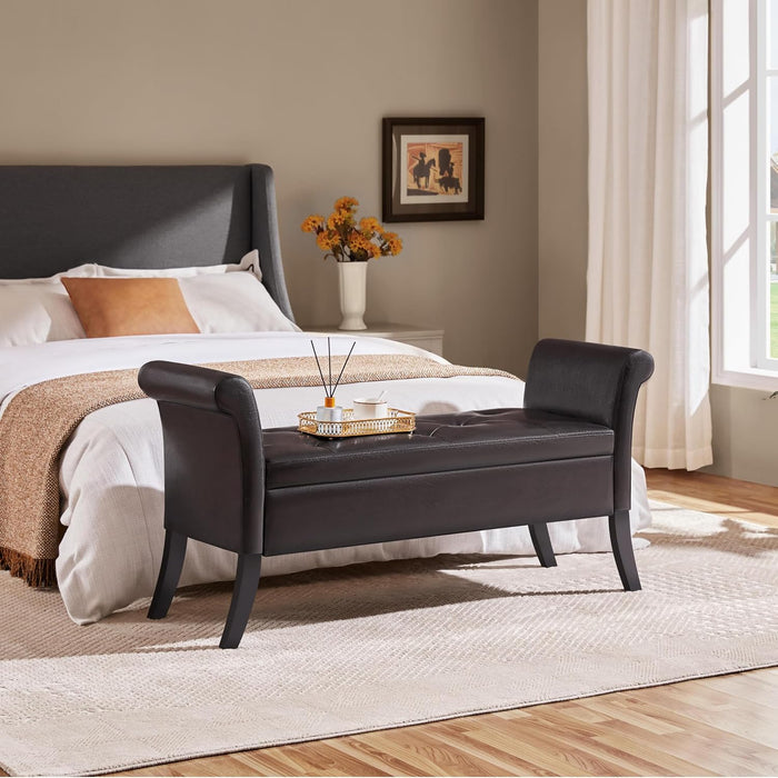 Yaheetech 52" Storage Ottoman Bench for Bedroom, Rolled Arm, Dark Brown