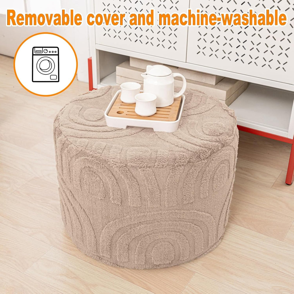 Round Ottoman Pouf Foot Stool, Khaki, 20x14 In,Hassock,Sofa Couch Foot Rest |...