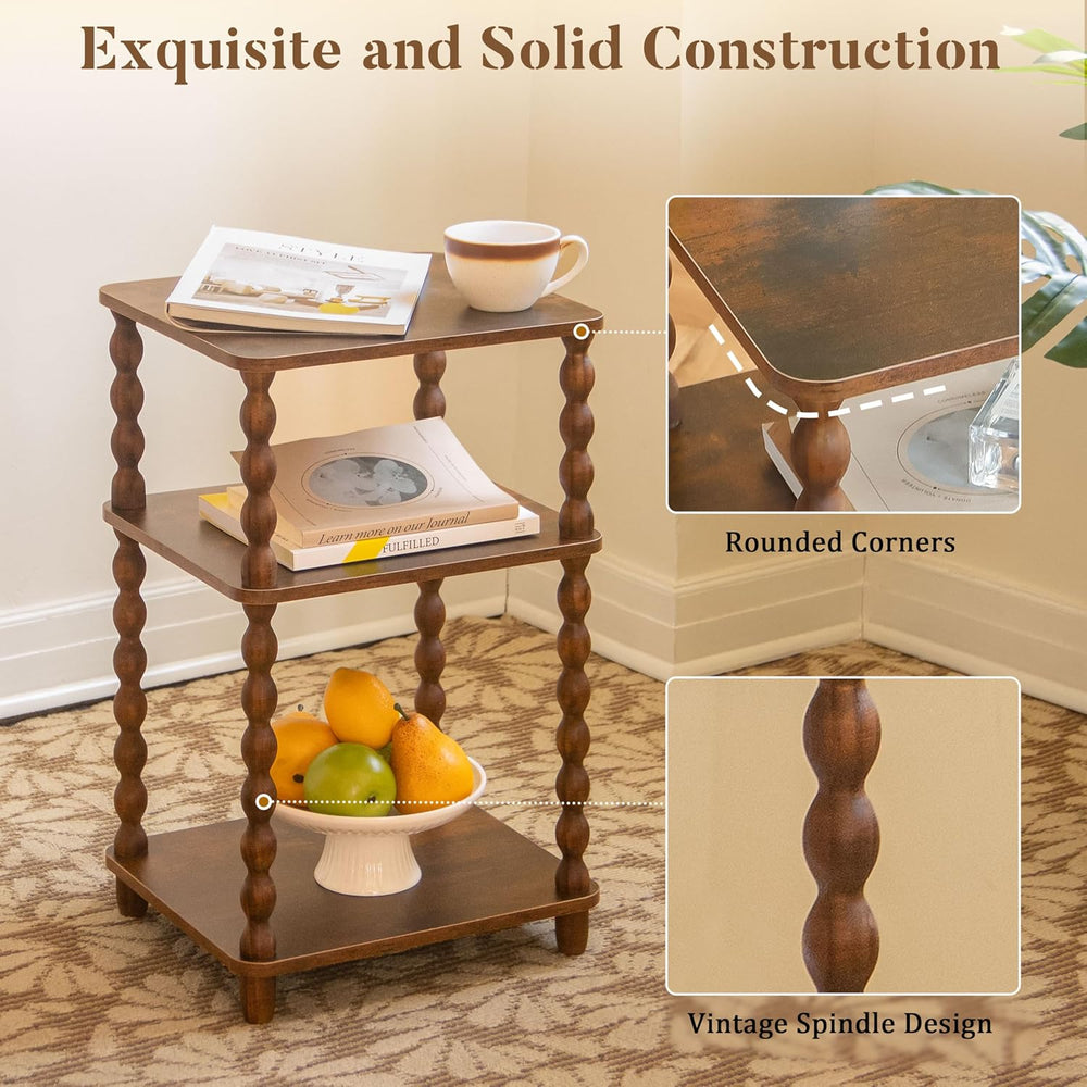Fultyle Small Side Table, 3-Tier End Table with Shelf, Vintage Nightstand