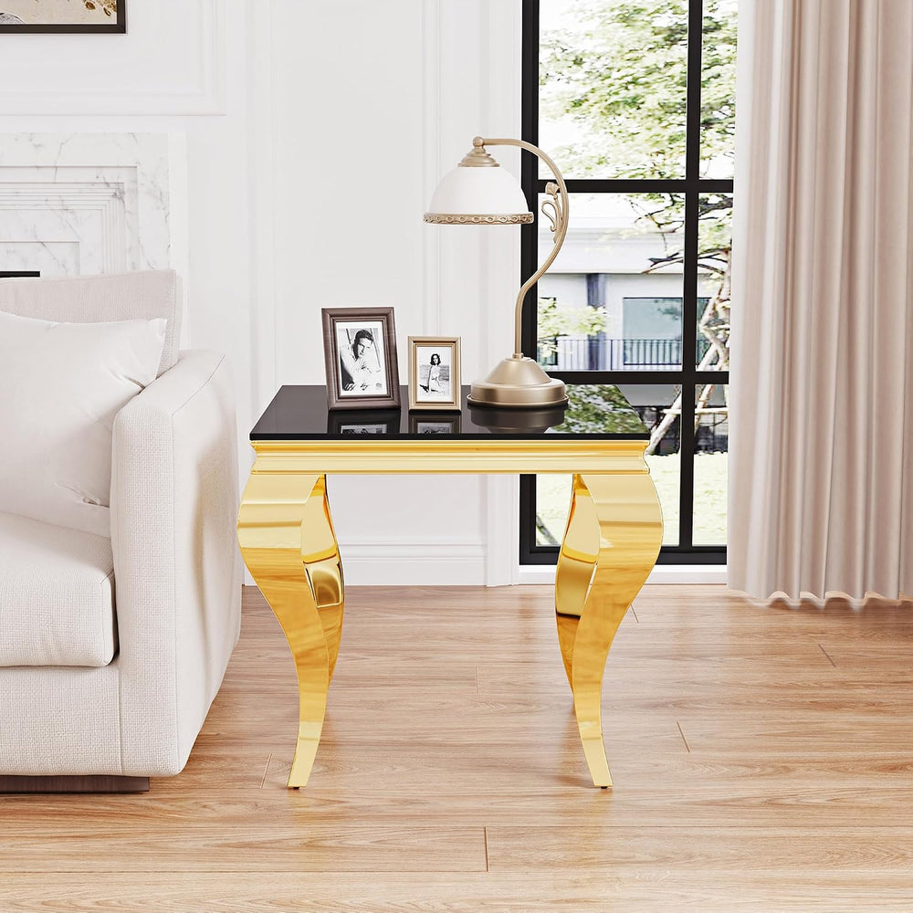 Square Glass End Table, 23" Modern Side Table with Black Tempered Glass ...