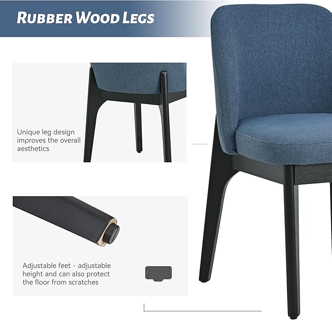 VKNOW Wooden Dining Chairs Set of 4, Upholstered Dining Room Chairs with Rubb...