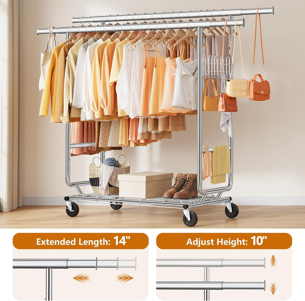 Gewudraw Clothes Rack Heavy Duty Load 900 Lbs with Wheels,Commercial,Chrome