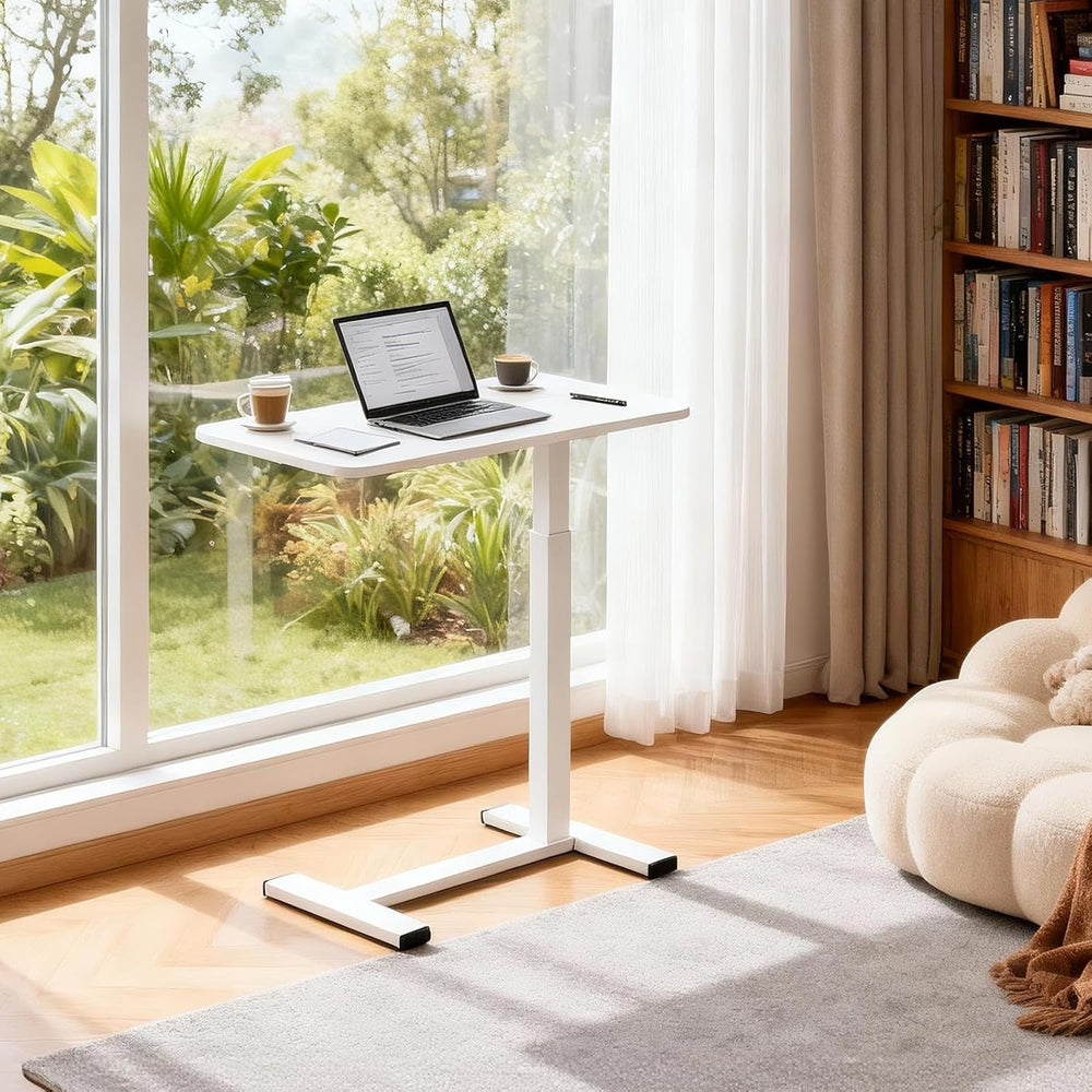 Pneumatic Adjustable Height C-Shaped End Table,Slides Under Furniture, Hospit...