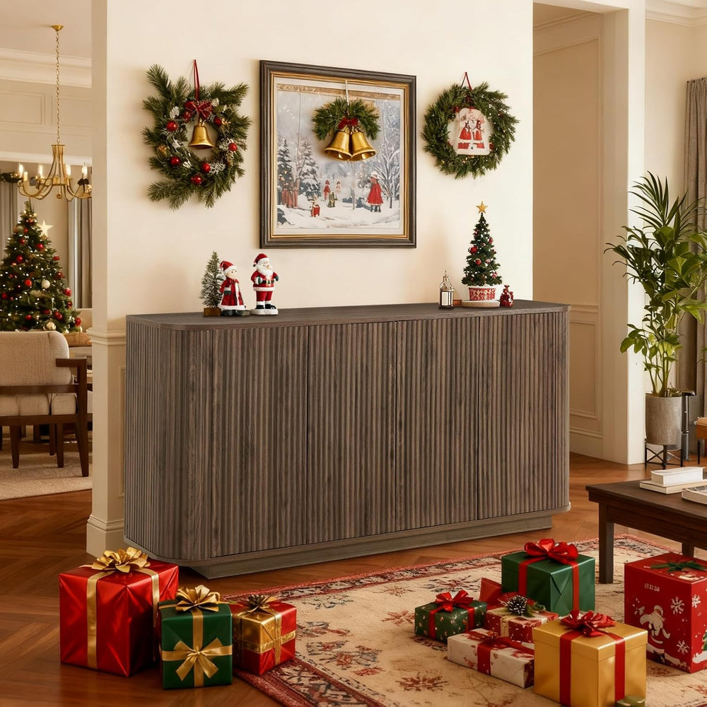 64" Sideboard Buffet Cabinet with Fluted Accent and Adjustable Shelves, ...