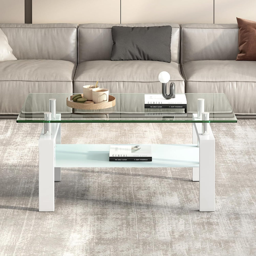 Tempered Glass Coffee Table Set of 3 Coffee Table and End Tables Set,Living R...