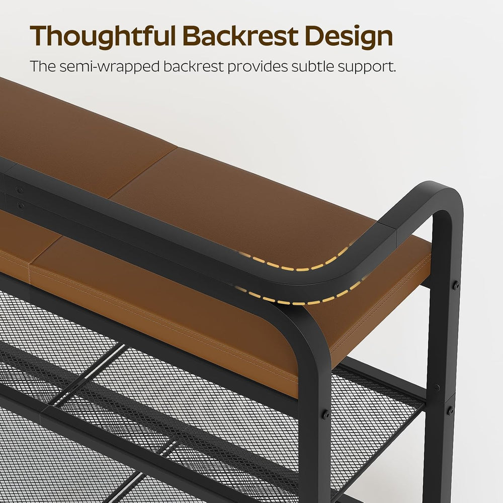 YATINEY Shoe Bench with Backrest, Entryway Bench, 2-Tier Shoe Rack with PU Pa...